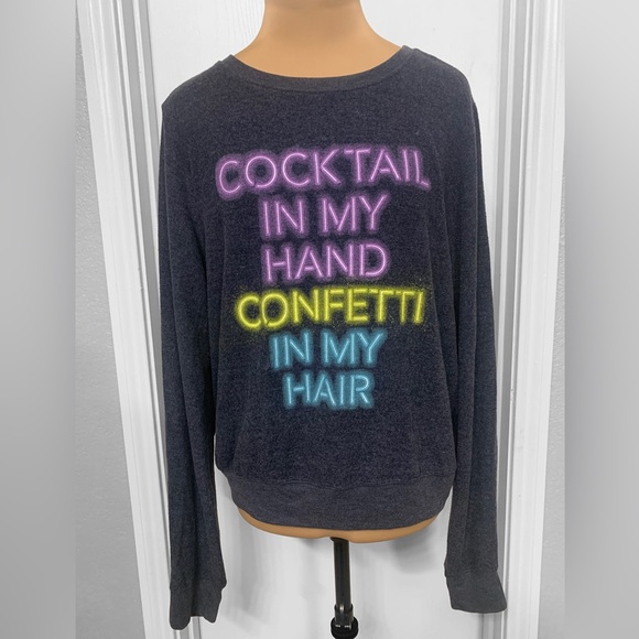 WILDFOX Navy Blue “Cocktail In My Hand Confetti In My Hair” Sweatshirt - size XL - Picture 3 of 9